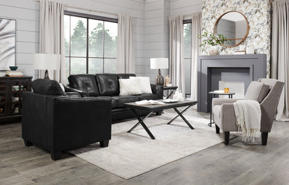 Andi 84" Leather-Look Fabric Sofa with Button Tufting - Black | Sofa Andi de 84 po en tissu d’apparence cuir avec capitonnage - noir