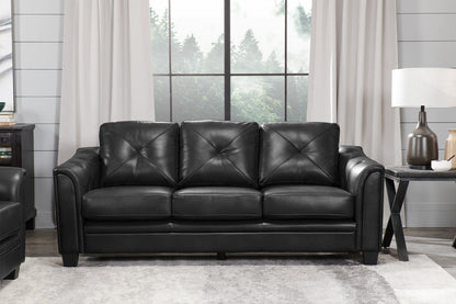 Andi 84" Leather-Look Fabric Sofa with Button Tufting - Black | Sofa Andi de 84 po en tissu d’apparence cuir avec capitonnage - noir