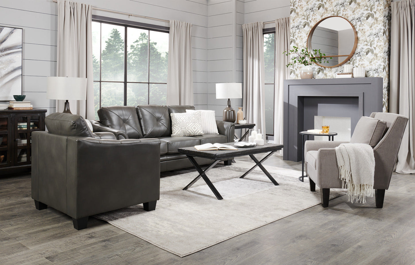 Andi 84" Leather-Look Fabric Sofa with Button Tufting - Grey | Sofa Andi de 84 po en tissu d’apparence cuir avec capitonnage - gris