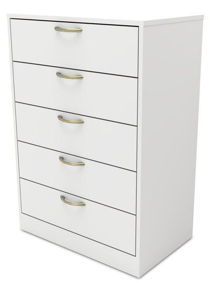 Arlo Bedroom Chest of Drawers, 5-Drawer, 23.6"W x 36.2"H, Made in Canada - White | Commode verticale Arlo de 23,6 po (L) x 36,2 po (H) à 5 tiroirs pour la chambre à coucher, fabriquée au Canada - blanche