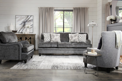 Made in Canada Bellmont 89" Chenille Fabric Sofa with Reversible Cushions and Wood Legs - Charcoal Grey | Sofa Bellmont de 89 po fabriqué au Canada en tissu de chenille avec coussins réversibles et pattes en bois - gris anthracite
