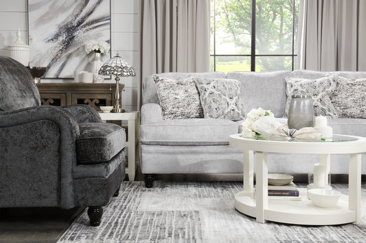 Made in Canada Bellmont 89" Chenille Fabric Sofa with Reversible Cushions and Wood Legs - Platinum Grey | Sofa Bellmont de 89 po fabriqué au Canada en tissu de chenille avec coussins réversibles et pattes en bois - gris platine