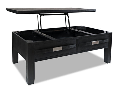 Bronx 48" Rustic Lift Top Coffee Table with Storage, Shelf and Casters - Charcoal Wood|Table à café rustique Bronx de 48 po avec dessus relevable, rangement, tablette et roulettes - bois anthracite
