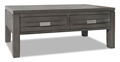 Bronx 48" Rustic Lift Top Coffee Table with Storage, Shelf and Casters - Grey Wood|Table à café rustique Bronx de 48 po avec dessus relevable, rangement, tablette et roulettes - bois gris
