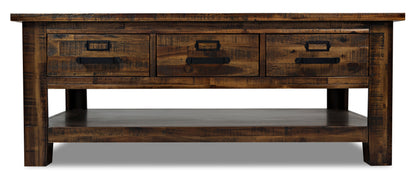 Casey 48" Rustic Coffee Table with Storage, Shelf and Casters - Brown Wood|Table à café rustique Casey de 48 po avec rangement, tablette et roulettes - bois brun