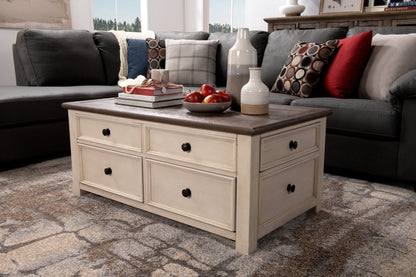 Colby 46" Rustic Lift Top Coffee Table with Storage and Casters - Two Tone Wood|Table à café rustique Colby de 46 po avec dessus relevable, rangement et roulettes - bois deux teintes