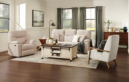 Made in Canada Dawson 87" Fabric Power Reclining Sofa with USB Port and Accent Pillows - Beige | Sofa à inclinaison électrique Dawson de 87 po fabriqué au Canada en tissu avec port USB et coussins décoratifs - beige