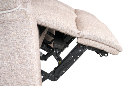 Made in Canada Dawson 87" Fabric Power Reclining Sofa with USB Port and Accent Pillows - Beige | Sofa à inclinaison électrique Dawson de 87 po fabriqué au Canada en tissu avec port USB et coussins décoratifs - beige