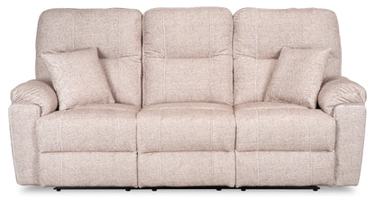 Made in Canada Dawson 87" Fabric Power Reclining Sofa with USB Port and Accent Pillows - Beige | Sofa à inclinaison électrique Dawson de 87 po fabriqué au Canada en tissu avec port USB et coussins décoratifs - beige