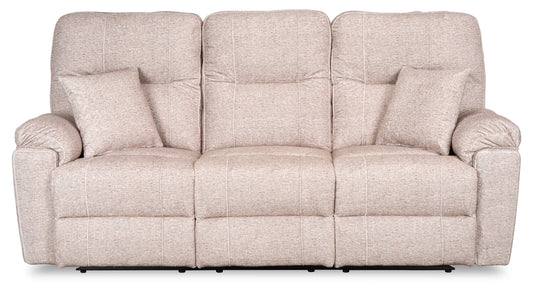 Made in Canada Dawson 87" Fabric Power Reclining Sofa with USB Port and Accent Pillows - Beige | Sofa à inclinaison électrique Dawson de 87 po fabriqué au Canada en tissu avec port USB et coussins décoratifs - beige