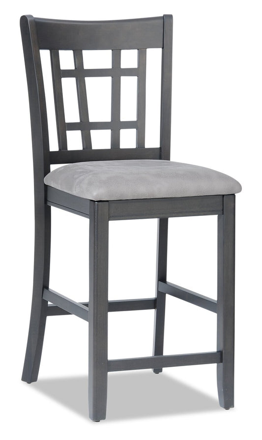 Dena Counter-Height Dining Chair with Vegan-Leather Fabric - Grey | Chaise de salle à manger Dena de hauteur comptoir en tissu de cuir végétalien - grise