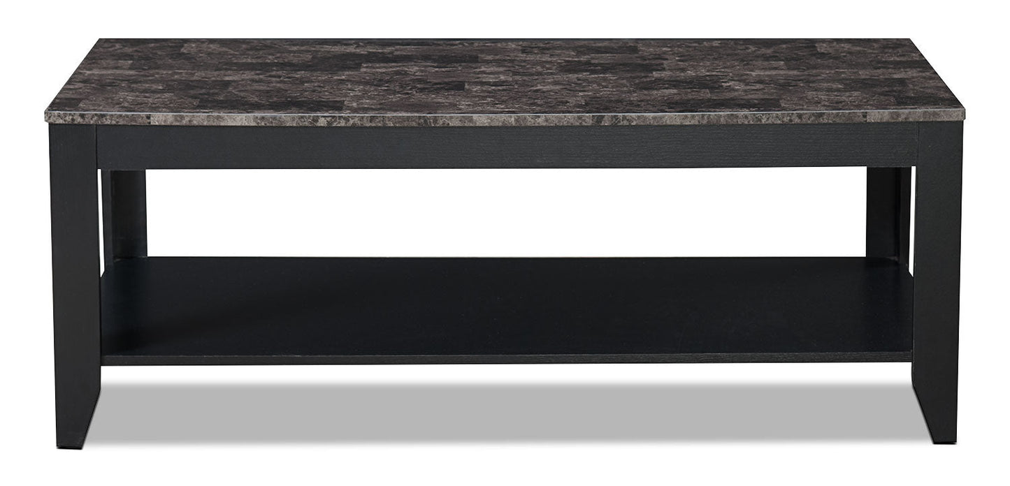 Roma  47.5" 3-Pack Coffee + 2 End Tables with Shelf - Black Marble Look |Ensemble 3 tables Roma de 47,5 po (table à café et 2 tables de bout) avec tablette - imitation de marbre noir