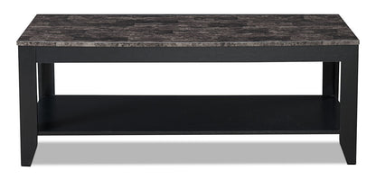 Roma  47.5" 3-Pack Coffee + 2 End Tables with Shelf - Black Marble Look |Ensemble 3 tables Roma de 47,5 po (table à café et 2 tables de bout) avec tablette - imitation de marbre noir
