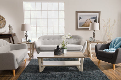 Calla 73.62" Linen-Look Fabric Condo  Size Sofa with Button Tufting and Wood Legs - Light Grey | Sofa Calla de 73,62 po de format condo en tissu d’apparence lin avec capitonnage et pattes en bois - gris clair