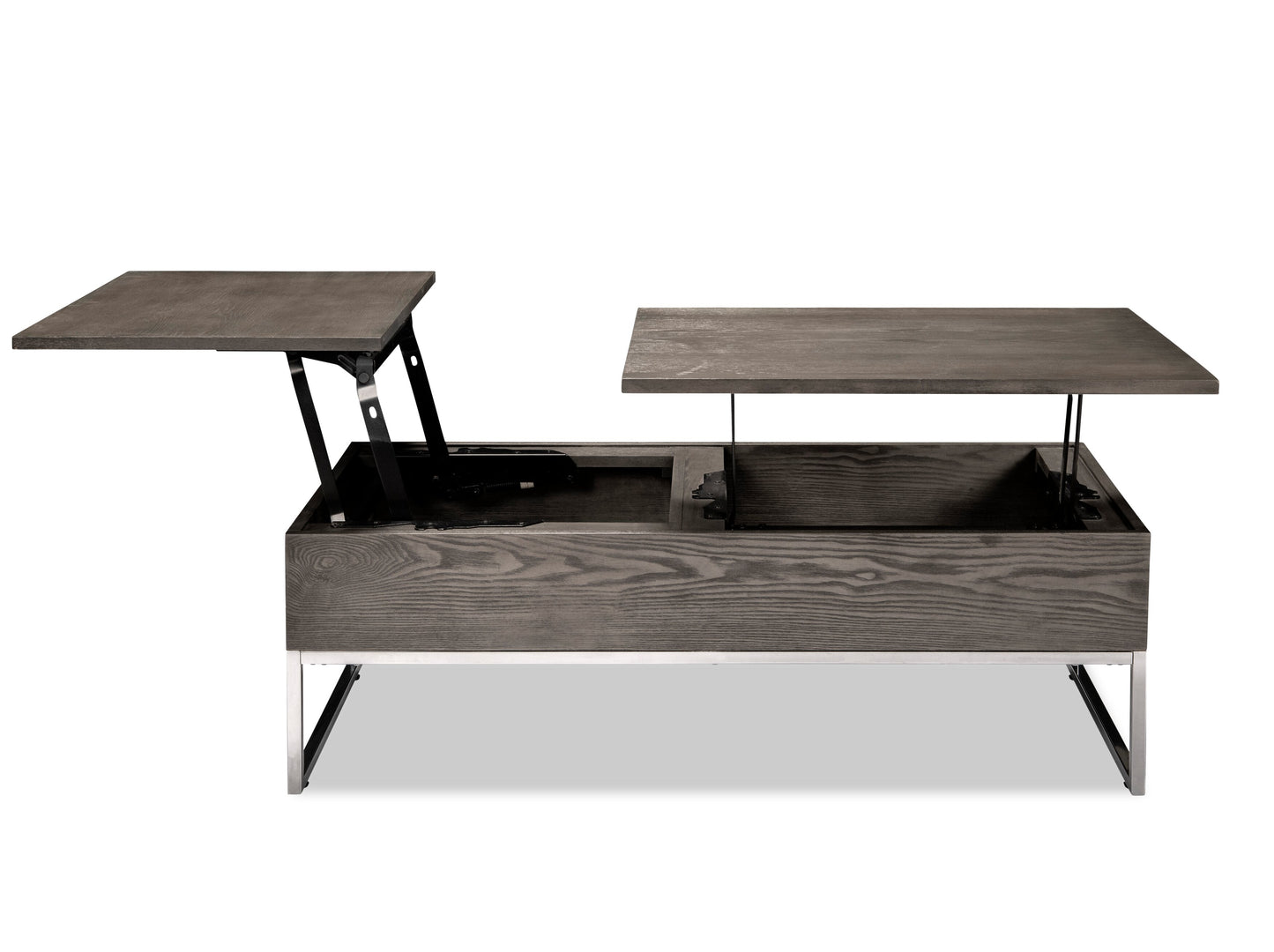 Echo 47.25" Modern Lift Top Coffee Table with Storage - Brown with Silver Metal Legs|Table à café moderne Echo de 47,25 po avec dessus relevable et rangement - brune avec pattes en métal argenté