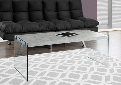 Yonah 44" Modern Coffee Table - Cement Grey with Glass Legs|Table à café moderne Yonah de 44 po - gris ciment avec pattes en verre