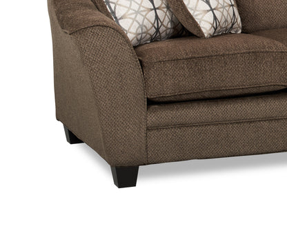Made in Canada Febe 100" Chenille Fabric Sofa with Flared Arms and Accent Pillows - Brown | Sofa Febe de 100 po fabriqué au Canada en tissu de chenille avec accoudoirs évasés et coussins décoratifs - brun