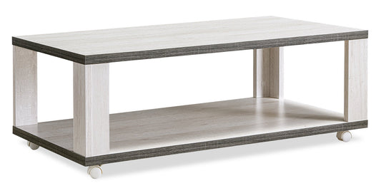 Flynn 47.25" Modern Coffee Table with Shelf and Casters - White and Grey |Table à café moderne Flynn de 47,25 po avec tablette et roulettes - blanche et grise