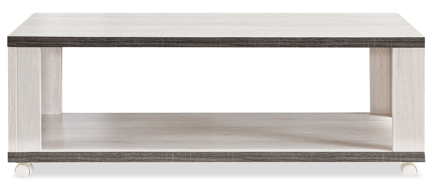 Flynn 47.25" Modern Coffee Table with Shelf and Casters - White and Grey |Table à café moderne Flynn de 47,25 po avec tablette et roulettes - blanche et grise