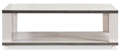 Flynn 47.25" Modern Coffee Table with Shelf and Casters - White and Grey |Table à café moderne Flynn de 47,25 po avec tablette et roulettes - blanche et grise