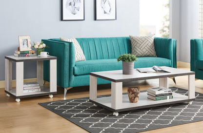 Flynn 47.25" Modern Coffee Table with Shelf and Casters - White and Grey |Table à café moderne Flynn de 47,25 po avec tablette et roulettes - blanche et grise
