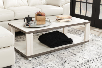 Flynn 47.25" Modern Coffee Table with Shelf and Casters - White and Grey |Table à café moderne Flynn de 47,25 po avec tablette et roulettes - blanche et grise