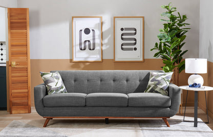 Kort & Co. Freeman 88" Linen-Look Fabric Sofa with Wood Base and Tufted Back Cushions - Charcoal Grey | Sofa Freeman Kort & Co. de 88 po en tissu d’apparence lin avec pattes en bois et coussins de dossier capitonnés - gris anthracite