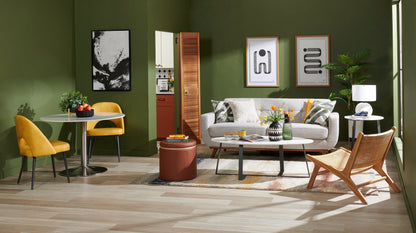 Kort & Co. Freeman 80” Linen-Look Fabric Condo Size Sofa with Wood Legs - Dove White | Sofa Freeman de Kort & Co. de 80 po de format condo en tissu d’apparence lin avec base et pattes en bois - blanc colombe