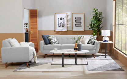 Kort & Co. Freeman 88" Linen-Look Fabric Sofa with Wood Base and Tufted Back Cushions - Dove White | Sofa Freeman Kort & Co. de 88 po en tissu d’apparence lin avec pattes en bois et coussins de dossier capitonnés - blanc colombe