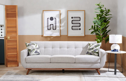 Kort & Co. Freeman 88" Linen-Look Fabric Sofa with Wood Base and Tufted Back Cushions - Dove White | Sofa Freeman Kort & Co. de 88 po en tissu d’apparence lin avec pattes en bois et coussins de dossier capitonnés - blanc colombe