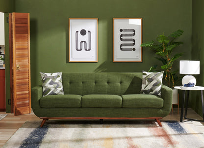 Kort & Co. Freeman 88" Linen-Look Fabric Sofa with Wood Base and Tufted Back Cushions - Avocado Green | Sofa Freeman Kort & Co. de 88 po en tissu d’apparence lin avec pattes en bois et coussins de dossier capitonnés - vert avocat