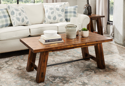 Galeveston 50" Rustic Coffee Table with Casters - Brown Woodgrain Wood|Table à café rustique Galeveston de 50 po avec roulettes - bois à grain de bois brun