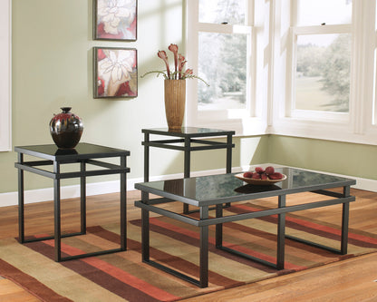 Laney 47" Modern 3-Pack Coffee + 2 End Tables - Black Metal with Glass Top|Ensemble 3 tables modernes Laney de 47 po (table à café et 2 tables de bout) - métal noir avec dessus en verre