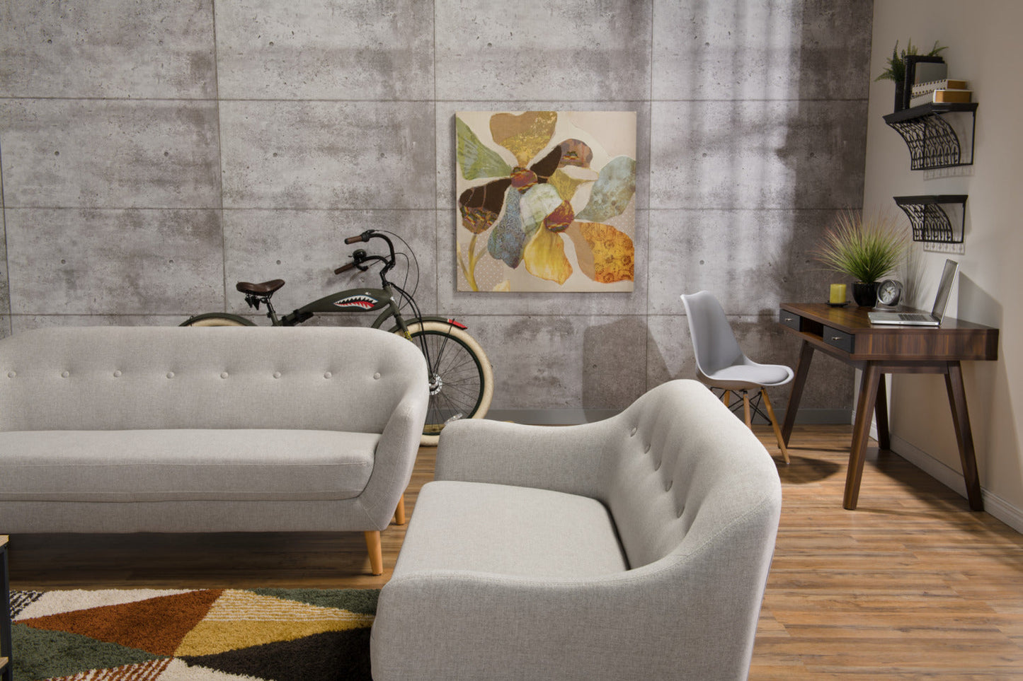 Calla 73.62" Linen-Look Fabric Condo  Size Sofa with Button Tufting and Wood Legs - Light Grey | Sofa Calla de 73,62 po de format condo en tissu d’apparence lin avec capitonnage et pattes en bois - gris clair