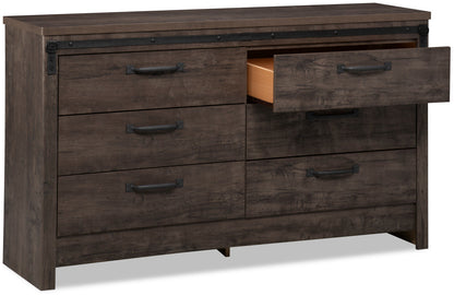 Grayson Bedroom 6-Drawer Dresser, 56.6"W x 32.3"H, Made in Canada, Rustic - Dark Grey | Commode rustique Grayson de 56,6 po (L) x 32,3 po (H) à 6 tiroirs pour la chambre à coucher, fabriquée au Canada - gris foncé