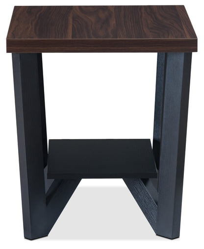 Arika 47.5" Modern 3-Pack Coffee + 2 End Tables with Shelf - Dark Walnut annd Black |Ensemble 3 tables modernes Arika de 47,5 po (table à café et 2 tables de bout) avec tablette - noyer foncé et noir