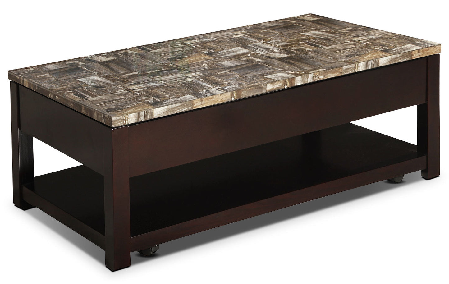 Sicily 48" Traditional Lift Top Coffee Table With Storage, Shelf and Casters - Dark Brown  with Mabl|Table à café traditionnelle Sicily de 48 po avec dessus relevable, rangement, tablette et roulettes