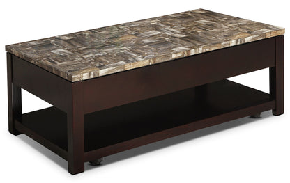Sicily 48" Traditional Lift Top Coffee Table With Storage, Shelf and Casters - Dark Brown  with Mabl|Table à café traditionnelle Sicily de 48 po avec dessus relevable, rangement, tablette et roulettes