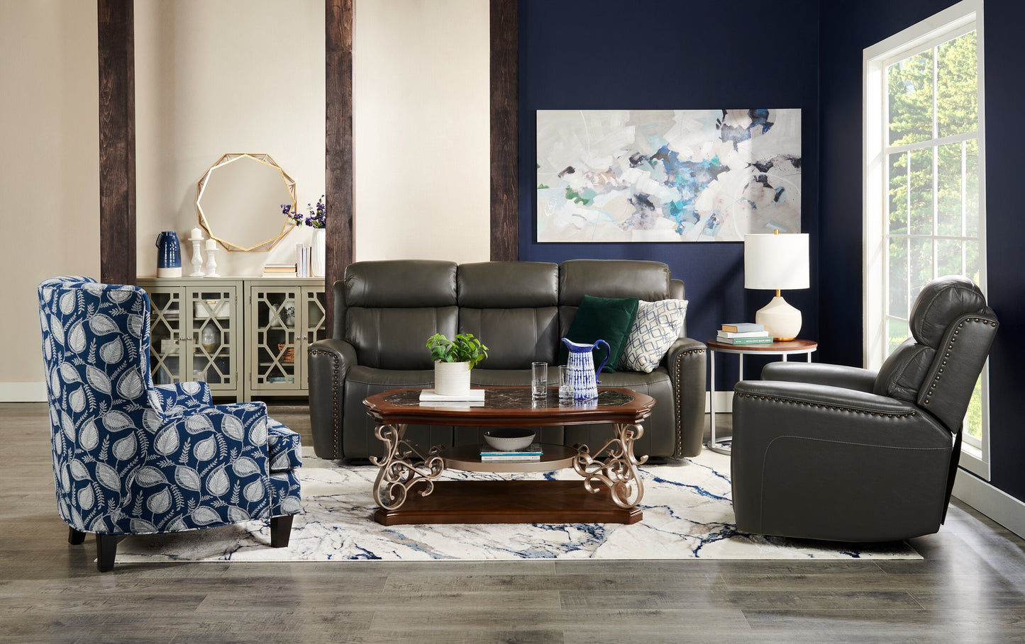 Heidi 52" Ornate Coffee Table with Shelf - Brown and Champagne with Metal Legs|Table à café ornée Heidi de 52 po avec tablette - brune et champagne avec pattes en métal