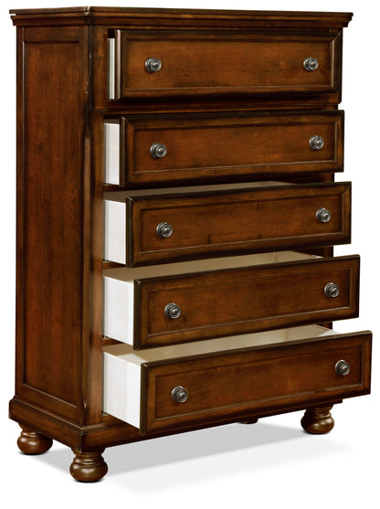 Chelsea Bedroom Chest of Drawers, 5-Drawer, 38"W x 52"H - Cherry Brown | Commode verticale Chelsea de 38 po (L) x 52 po (H) à 5 tiroirs pour la chambre à coucher - brun cerisier