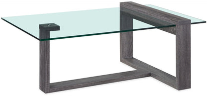 California 47.25" Modern Glass Top Coffee Table - Distressed Grey |Table à café moderne California de 47,25 po avec dessus en verre - gris vieilli