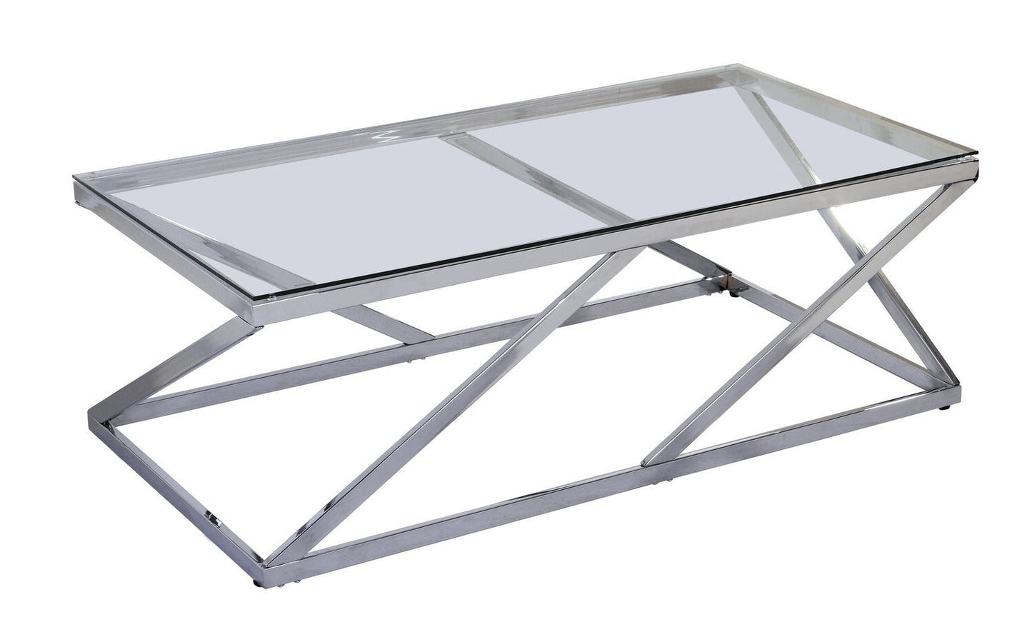 Nixon 47.25" Modern Glass Top Coffee Table - Chrome with Metal Base|Table à café moderne Nixon de 47,25 po avec dessus en verre - chromée avec base en métal