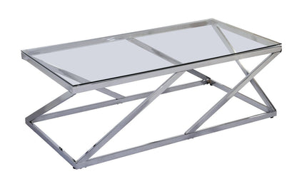 Nixon 47.25" Modern Glass Top Coffee Table - Chrome with Metal Base|Table à café moderne Nixon de 47,25 po avec dessus en verre - chromée avec base en métal
