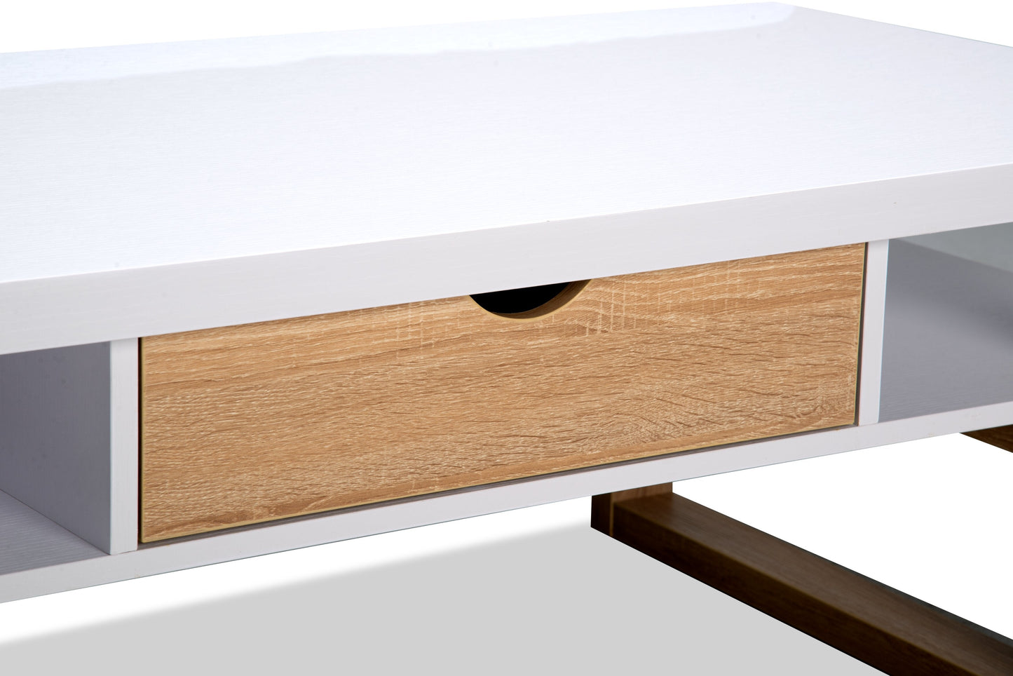 Izaac 47.25" Modern Coffee Table with Storage and Shelf - White and Brown |Table à café moderne Izaac de 47,25 po avec rangement et tablette - blanche et brune