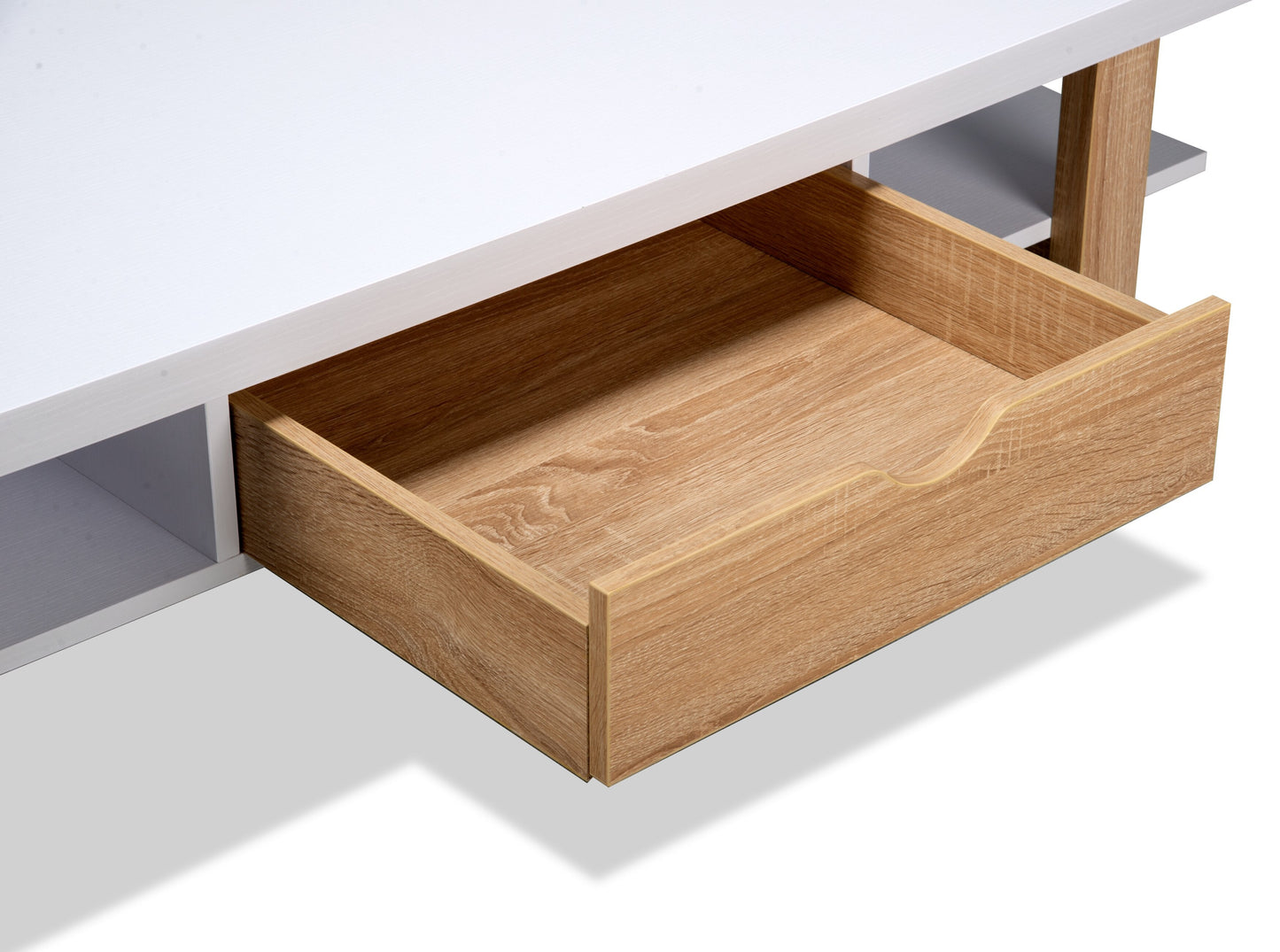 Izaac 47.25" Modern Coffee Table with Storage and Shelf - White and Brown |Table à café moderne Izaac de 47,25 po avec rangement et tablette - blanche et brune