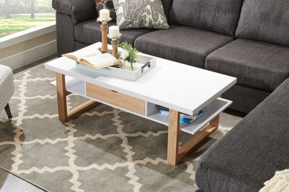 Izaac 47.25" Modern Coffee Table with Storage and Shelf - White and Brown |Table à café moderne Izaac de 47,25 po avec rangement et tablette - blanche et brune
