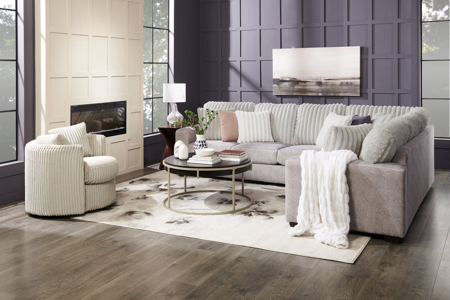 Jaida 38" Modern Round Coffee Table - Brown with Grey Metal Base | Table à café moderne Jaida ronde de 38 po - brune avec base en métal gris