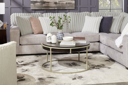 Jaida 38" Modern Round Coffee Table - Brown with Grey Metal Base | Table à café moderne Jaida ronde de 38 po - brune avec base en métal gris