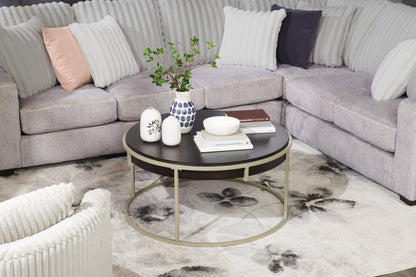 Jaida 38" Modern Round Coffee Table - Brown with Grey Metal Base | Table à café moderne Jaida ronde de 38 po - brune avec base en métal gris
