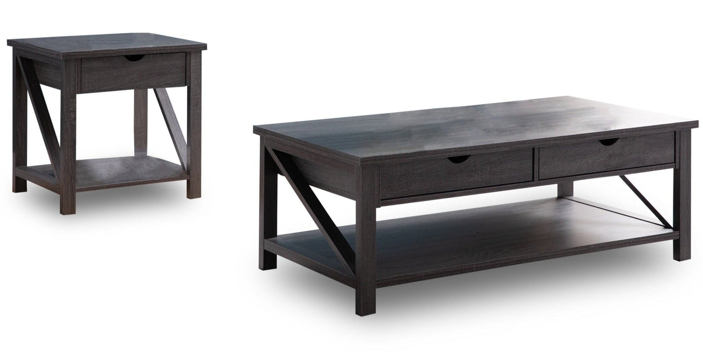 Jake 47.25" Rustic 2-Pack Coffee + End Table with Storage and Shelf - Distressed Grey |2 tables à café rustiques Jake de 47,25 po avec rangement et tablette - gris vieilli